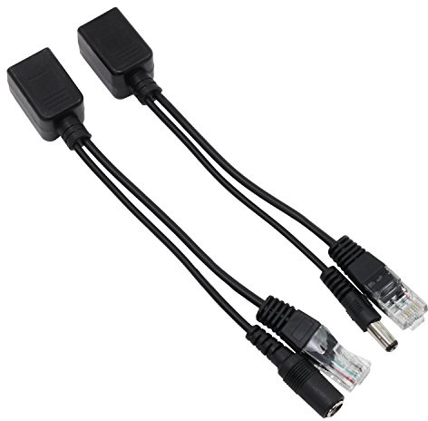 HSEAMALL 1 Pair Passive Power over Ethernet RJ45 PoE Adapter Injector + Splitter Kit 5v 12v 24v 48v Black (Black)