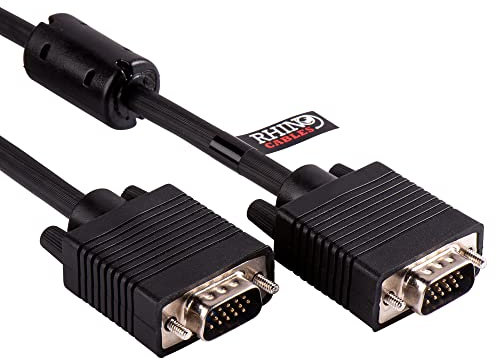 rhinocables VGA Cable 15-Pin Male to Male | Shielded SVGA Monitor Cable | UL2919 Approved 28AWG | Durable 75Ω Impedance Design | Secure PC to Monitor Connection | Multiple Lengths (5m)