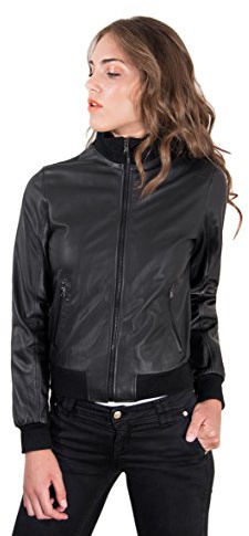 D'Arienzo Bomber in Pelle Nera Donna Made in Italy Primaverile Giacca Giubbotto Moto Vera Pelle Made in Italy G155 Nero/M