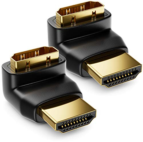 deleyCON HDMI 90° Winkeladapter 2 Stück im Set - HDMI Typ A Buchse und Stecker - 4K Ultra HD UHD 3D Full HD 1080p HDR ARC Highspeed mit Ethernet