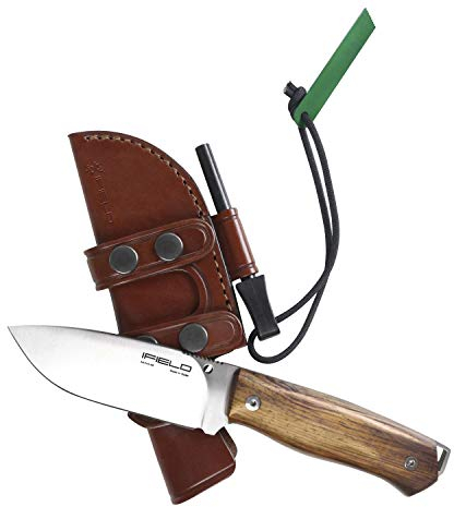 IFIELD Workout EL29106 Sportjagdmesser, cocobolo, 10,7 cm MOVA-Klinge, Gesamtlänge 22,2 cm, mit brauner Lederscheide, Campinggerät zum Angeln, Jagen, Sport treiben