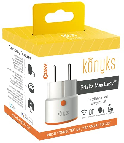 Prise connectée Konyks Priska Max Easy FR - WiFi + BT, 16A, 3680W, compteur de consommation, compatible Alexa et Google Home, automatisations faciles