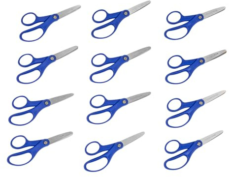 Colorations 5 inch Blunt Tipped Scissors for Kids, Set of 12, Plastic Handle, Stainless Steel Blades, Multipurpose, for Right or Left Handed Use, Ambidextrous, Starter Scissors