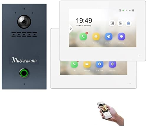 MATHFEL 2 Draht Bus IP Video Türsprechanlage in Anthrazit mit Einer personalisierten Gravur, Unterputz-Türstation IP65, 7''Monitor, HD-Kamera 170°: 2x7'' Monitor