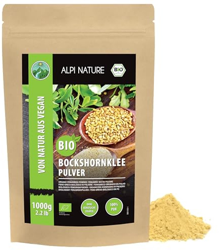 Alpi Nature Bockhornsklöver Pulver BIO 1kg, Ekologiska Malda Bockhornsklöverfrön, Malda Methi Frön