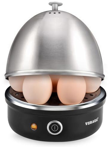 VOBAGA Electric Egg Cooker, Rapid Egg Boiler with Auto Shut Off for Soft, Medium, Hard Boiled, Poached, Steamed Eggs, Vegetables and Dumplings, Stainless Steel Tray with 7-Egg Capacity (Black)