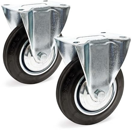 ‌‌‌‌Juego de 2 ruedas fijas 160 mm goma maciza llantas metálicas placa de montaje máx. 130 kg/rueda