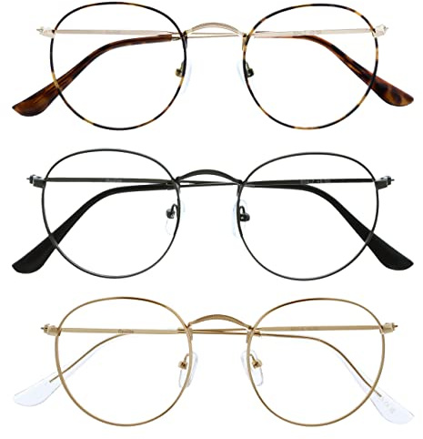 OPULIZE Sol BBB94 Lunettes de lecture bloquant la lumière bleue avec 2 montures en métal rétro pour améliorer les maux de tête, le sommeil, les jeux sur ordinateur,gris acier,doré