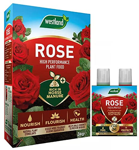 Rose Plant Feed & Protect Bundle - 3kg Rose Plant Food Pellets & Rose 2 in 1 Feed and Protect Concentrated 2x500ml. Garden Fertiliser for Outdoor Plants with Topline Card.