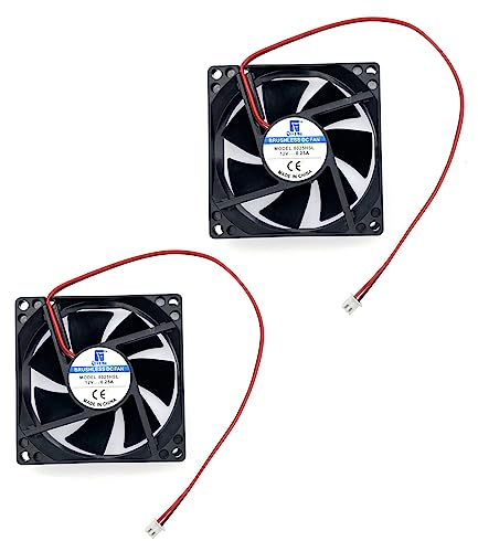 JZK 2 x 80 x 25 mm 2-poliger DC 12 V kleiner Lüfter mit Drähten, 8025 80 mm 8 cm bürstenloses PC-Computergehäuse, 3D-Drucker-Ventilator mit Kabel