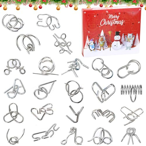 Adventskalender 2024, med 24 leksaker, pussel i metall, skicklighetsspel, pedagogisk leksak, present för barn (A)