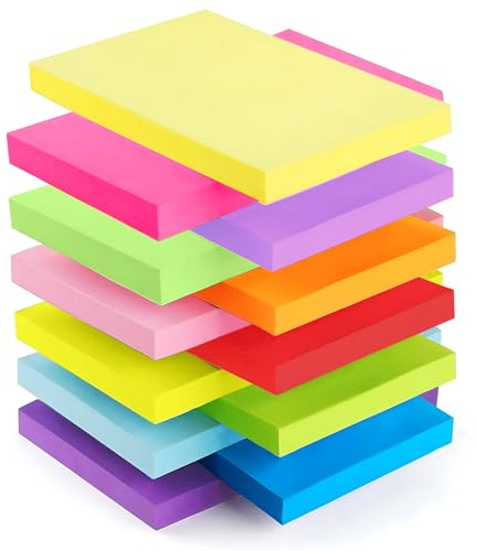 Ceysin 1200 Stück Haftnotizen 76 x 127mm, Sticky Notes Bunt Selbstklebende Klebezettel für Schule, Zuhause, Büro, 100 Blätter/Block, 12 Farben