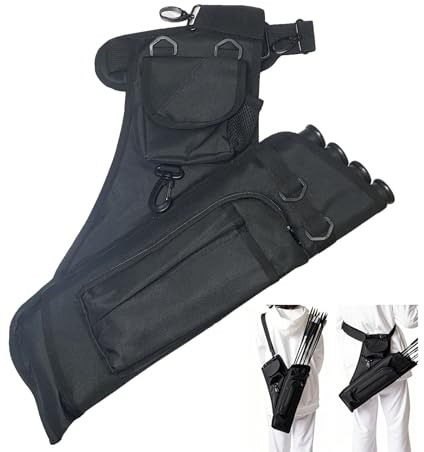 ARusyna Archery Hip Quiver for Arrows with 4 Arrow Tubes Arrow Holder, Pockets for Accessories and Waist Belt