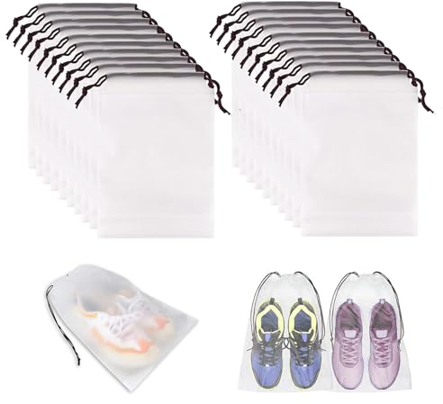 20 Stück Schuhsack Reise Wasserabweisend Schuhtasche Schuhsack Reise Transparente Schuhtasche mit Zugband Tragbare Schuhaufbewahrungstasche Für Männer Und Frauen Den Täglichen Und Reisegebrauch