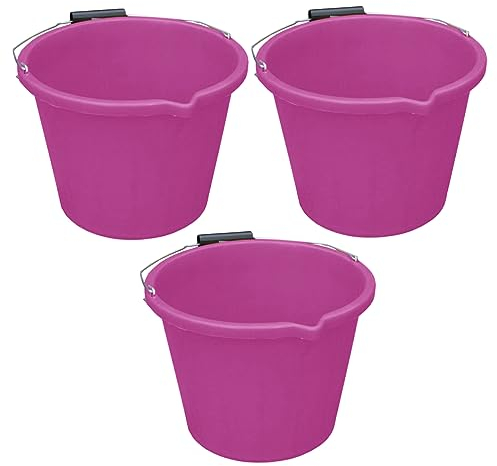 M1SS (Set of 3) Pink Plastic Builders Bucket 3 Gallon 14 Litre Water Mixing Storage Strong with Measuring Guide, Handle And Spout (Made in U.K)