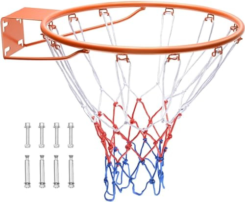 Basketball Rim, Wall Door Mounted Basketball Hoop, Heavy Duty Q235 Basketball Flex Rim Goal Replacement with Net, Standard 18 Indoor and Outdoor Hanging Basketball Hoop