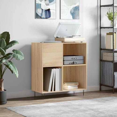 ShGaxin Skåp Skivskivor Ek Sonoma plywood, 84,5 x 38 x 89 cm, CD-hylla, skivspelare, skivskåp, vinylskåp, skivspelarskåp - 831775