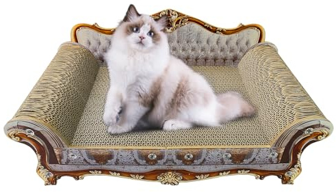 INRLKIT Luxury Cat Scratcher Sofa Couch Bed, Couch Shaped Scratching Bed Board, Scratch Lounge with Catnip, Scratcher for Indoor Cat Kitty Kittens Baroque Style Cardboard