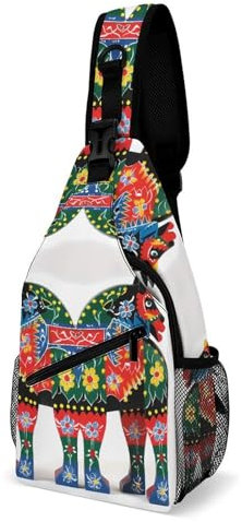 VFMKT Runner svedese Dala Horse Folk Sling Bag Impermeabile Leggero Crossbody Borsa Casual Viaggi Escursionismo Zaino per Donne Uomini, Stile:, 38x20cm