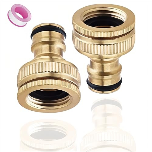 Garden Brass Hose Tap Connector - 3/4 inch & 1/2 inch 2-in-1 Female Threaded Tap Connector ,for Garden Outdoor Hosepipe Fittings Metal Connectors Pressure,No Leak Structura
