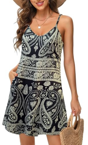 TcIFE Robe d'été pour Femme Bretelles Spaghetti Robes Col V de Loisirs à sans Manches Robe décontractée Mini de Plage
