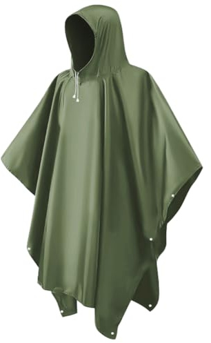 LEEPAT Waterproof Rain Poncho Adult Lightweight Reusable Hiking Rain Coat Jacket with Hood for Outdoor Hiking Camping Cycling Traveling (Green)