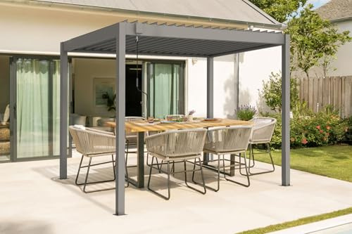 Cazeboo Pergola bioclimatica autoportante alluminio 297 x 195 x 218 cm tortora - PIANA 3x2 m lamelle orientabili 110° struttura resistente vento 70 km/h kit completo giardino terrazza