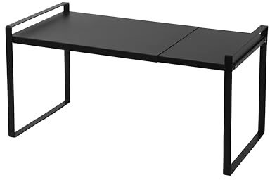 Berlinlodge Erweiterbares Küchenregal Schrankregal 26x37-60x28cm Schwarz Küchen Organizer ausziehbar Küchenschrank verstellbar Gewürzregal stapelbar für Küchen Arbeitsplatten, Wohnzimmer, Badezimmer