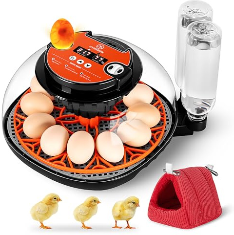 12 Egg Incubator for Hatching - Chicken, Duck, Quail & Goose – Automatic Egg Turner, Temperature & Humidity Control, Digital LED Display, Auto Water Refill System – Starter Kit with Plush Chick House