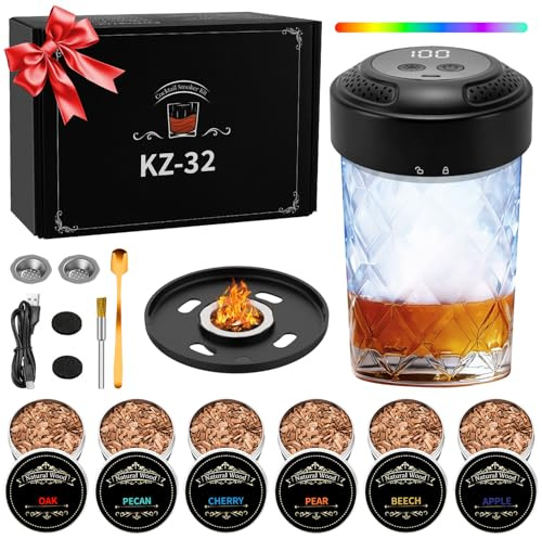 Yogaret Electric Whiskey Smoker Kit Whiskey Gift Sets for Men,Rechargeable Cocktail Smoker Kit Dad Birthday Gifts,with 6 Flavors Wood Chips,Christmas Gifts for Husband,Black
