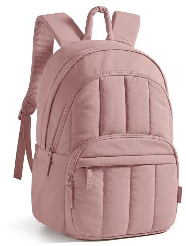 BAGSMART Womens Backpack Travel Laptop Backpack for Women, Quilted College Laptop Bookbag, Work Back Pack for Women, Cute Computer Water-Resistant Casual Daypack, Puffer Dark Pink