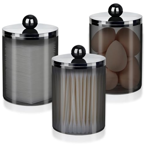 Aiseeok 3 Pezzi Porta Cotton Fioc Scatola Cotone con Coperchio, Dispenser Contenitore Dischetti Cotone Batuffoli Cotone Organizzatore Trucchi Bagno Camera da Letto, Organizer Bagno, Nero