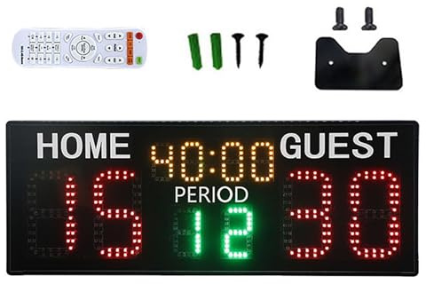 Digital Scoreboard & Timer, Electronic Scoreboard with Remote Control, 5-level adjustable brightness, Electronic Score Keeper for basketball badminton table tennis judo boxing volle 6-digit with time