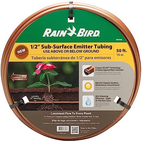 Rain Bird SSF70-50S Tropfbewässerung, druckausgleichend, 1,8 cm OD, Unterflächen-Emitter-Rohr mit Kupferschirm-Technologie, 45,7 cm Emitterabstand, 1,7 m Rolle