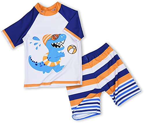 AMZTM Dinosaurier Badeshorts 3.Toddler Boys 2-teiliger Uv-Schutz Bade-Set Trunk und Rashguard T-Rex Bedruckte Badeanzug Short Sets