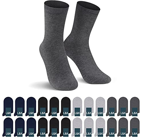 L&K-II 12/24 parstrumpor dam/herr affärsstrumpor svart/vit lång bomull unisex arbetsstrumpor vinterstrumpor 92216, 24 par svart/marin/grå, 47-50 EU