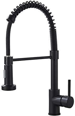 TVTIUO Black Kitchen Tap with Spiral Spring Double Spray Mode, 360° Swivel, Solid Brass