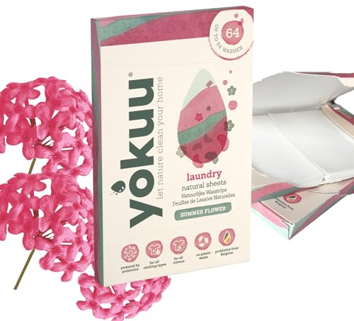 YOKUU Probiotic Laundry Sheets| 64 Loads | Summer Flower Scented | Travel Washing Detergent| Eco Laundry Detergent Sheets
