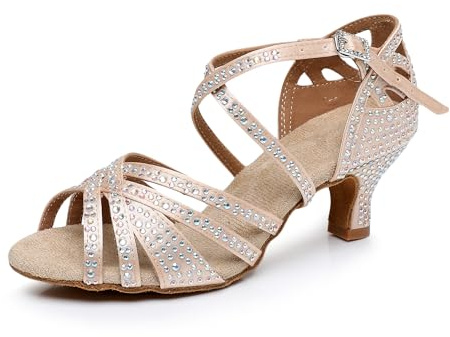 Rosefinch Zapatos de Baile Latino con Diamantes de imitación para Mujer,Moderno Pole Dance Baile de salón Zapatos de Boda Zapatos de latín para niñas Señoras 5/7cm Tacón 34-41EU