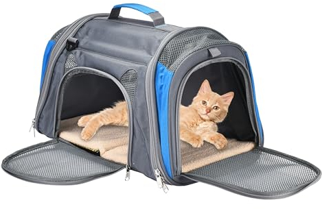 DDOXX transportbox Katze - Airplane Tiertransporttasche aus Netzgewebe - Flugzeugtauglich, Autositz, mobiles Hundebett, mit Tasche & herausnehmbarem Einsatz, inkl. Leine - 49x30x33 cm