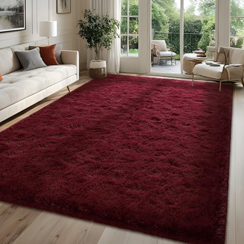 FALARK 4x6 Burgundy Red Area Rug Plush