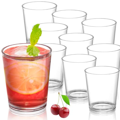 Noamus 9 Pack Plastic Drinking Glasses, 12 Oz Unbreakable Acrylic Water Tumblers, Reusable Shatter-Proof Clear Glasses, Whiskey Drinkware Cups Set for Party Kitchen, Iced Water Tea Coffee