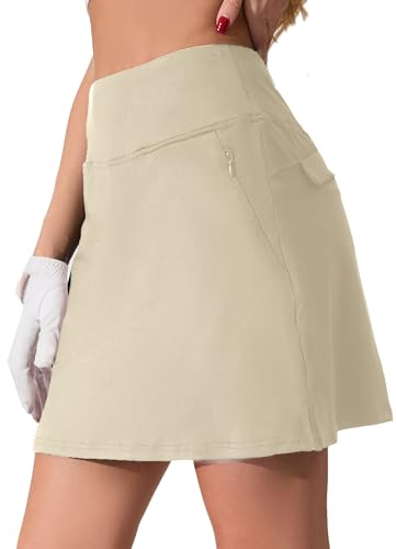 Timuspo Tennisrock Damen Rock mit Shorts Activewear mit 4 Taschen Sommerröcke Hoher Taille Hosenrock Skorts Skirt für Sport, Golf, Wander Khaki L