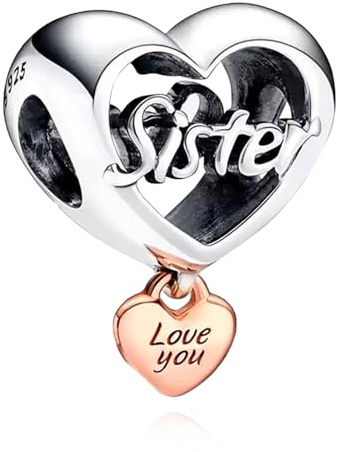 Rimgoris Charm de Plata de Ley 925 de para Pulseras de Mujer Collar Forever Sister Love Corazón Colgante Regalo
