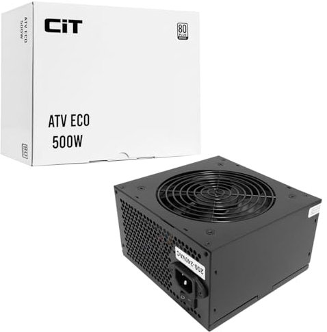 CiT ATV Eco 500W PSU – Power Supply Unit with Active PFC - Single +12V Rail - 120mm Low-Noise Fan - Full Circuit Protection - Flat Black Cables - 80 Plus Bronze Certified | Black