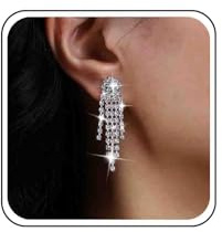 Yheakne Vintage Crystal Tassel Drop Earrings Silver Cz Chain Earrings Rhinestone Chandelier Dangle Earrings Long Crystal Chain Earrings Jewelry for Women