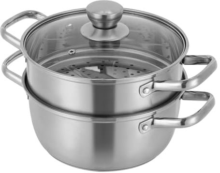 Olla de vapor, 2 niveles, olla de acero inoxidable, cocina de gas e inducción universal, con inserto al vapor, multifuncional, se puede cocer al vapor, hervido, frito