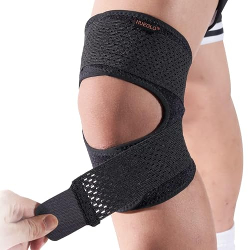 HUEGLO Kniebandage Männer Damen,Kniestütze mit Seitenstabilisatoren, Verstellbare Patella Kniestütze Kniebandage