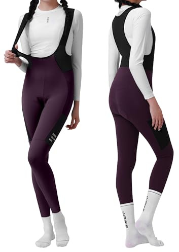 INBIKE Salopette Ciclismo Donna Invernale Pantaloni Bici da Strada con Fondello, Bretelle Antivento in Pile, Termico con Tasche, MTB Antishock Riflettente