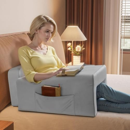 Lesekissen Mit Armlehne Für Erwachsene, Laptoptisch Für Couch Bett, Gaming-Kissen Mit Rückenpolster Und Armauflagen Zum Sitzen Im Bett, Ausruhen, Arbeiten, Laptop Tisch Bett Tabletttisch Betttablett